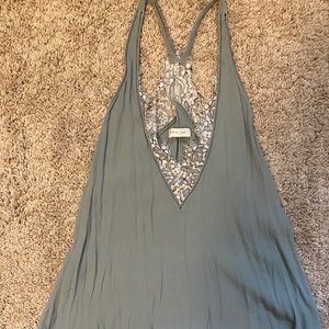 Vici sage tank with lace